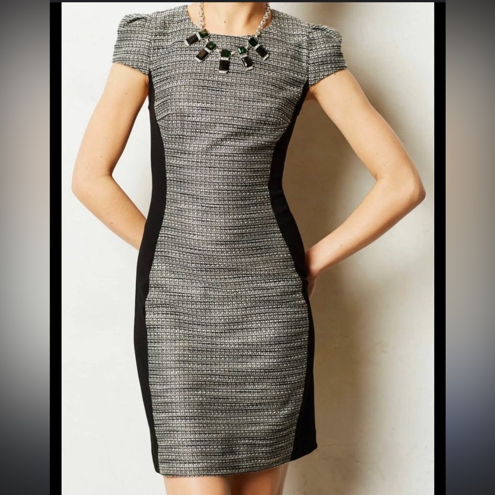 Anthropologie Moulinette Soeurs Tweed Sheath Dress EUC Size 4 Black & Grey